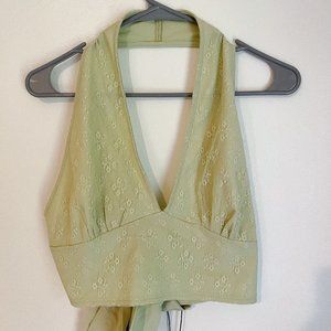 NWT Cider Green Lace Overlay Halter Top XL